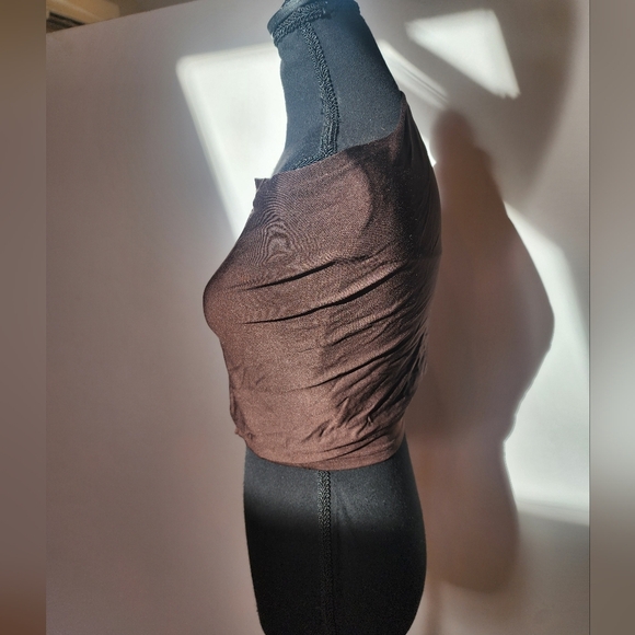 RARE, VINTAGE GIANFRANCO FERRE Chocolate Brown Asymmetrical Wrap Crop Top - Picture 4 of 11